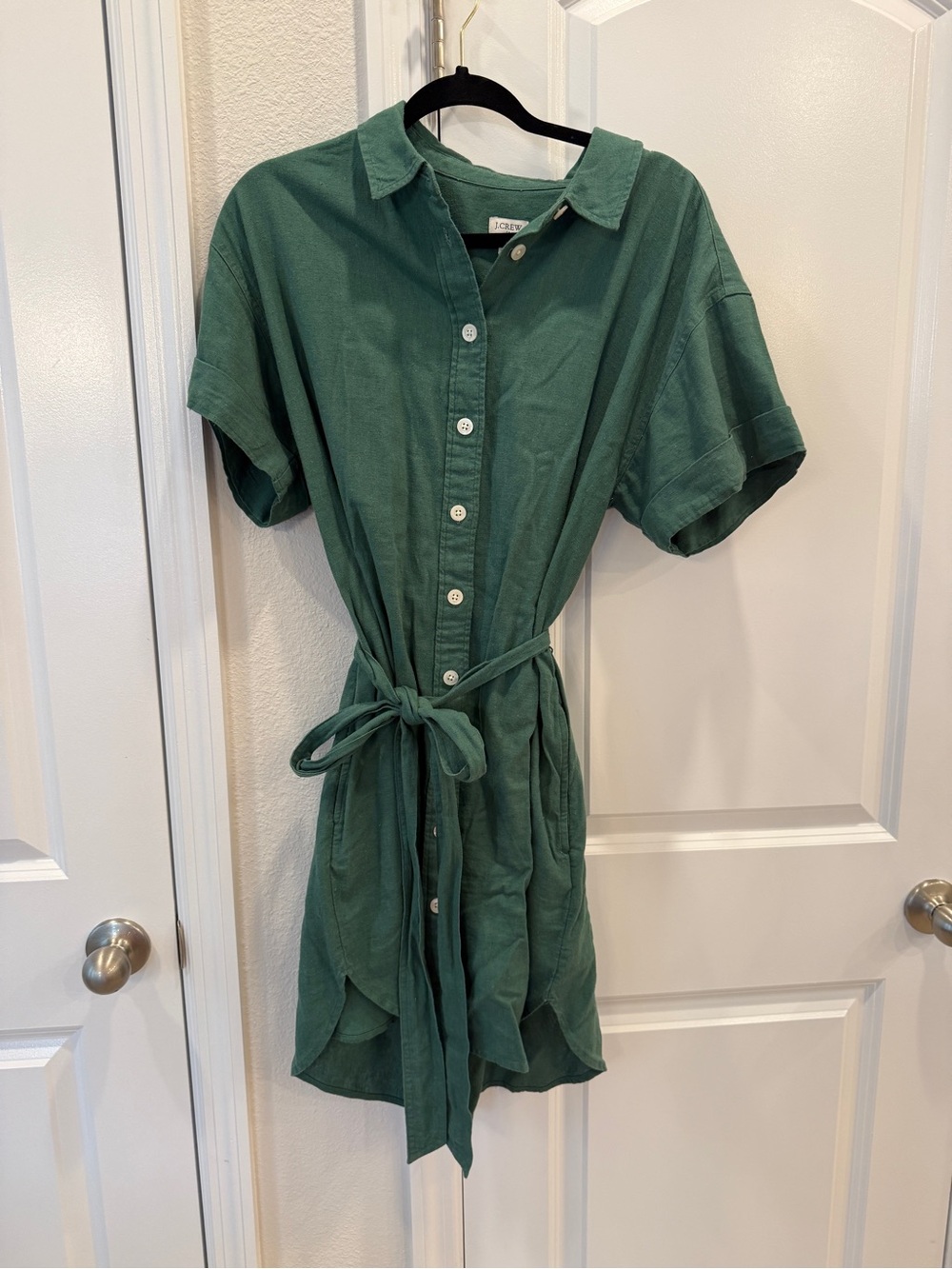 J.Crew - emerald green linen button down dress